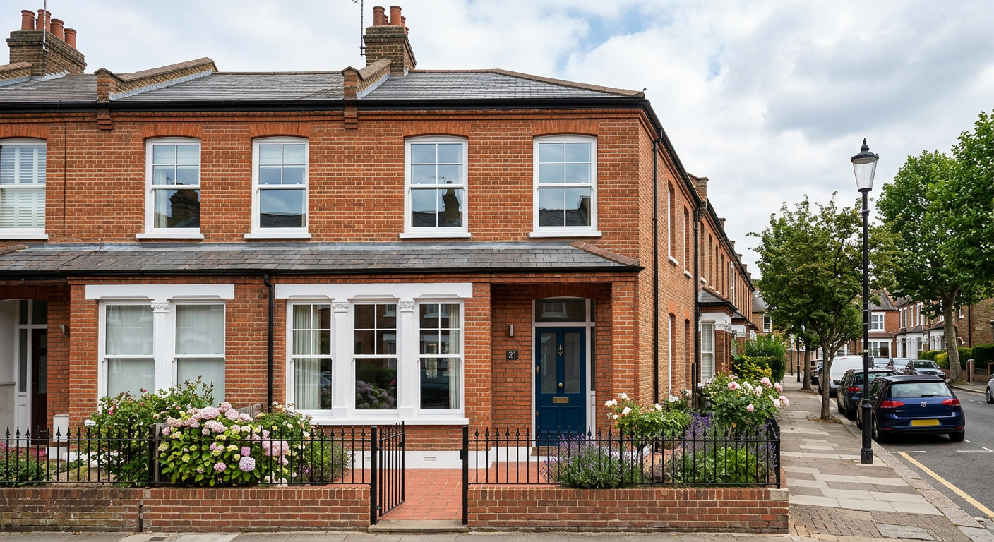 White uPVC sliding sash windows on the front of a Victorian UK terraced house
